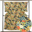 【中古】小紋 リサイクル着物 身丈154cm 裄62cm 前幅22cm 後幅28cm 袖丈56cm 正絹(シルク) レディース 袷仕立 秋冬春用 紺地 裄Sサイ...