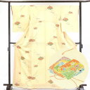 【中古】小紋 リサイクル着物 身丈168cm 裄66cm 前幅23cm 後幅29cm 袖丈54cm 正絹(シルク) レディース 袷仕立 秋冬春用 黄色地 裄Mサ...