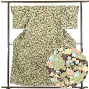 【中古】小紋 リサイクル着物 身丈157cm 裄64cm 前幅24cm 後幅30cm 袖丈47cm 正絹(シルク) レディース 袷仕立 秋冬春用 茶色 裄Mサイ...
