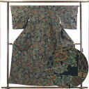 【中古】紬 リサイクル着物 身丈159cm 裄64cm 前幅24cm 後幅30cm 袖丈49cm 正絹(シルク) レディース 袷仕立 秋冬春用 黒地 裄Mサイズ...