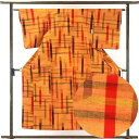 【中古】紬 リサイクル着物 身丈153cm 裄62cm 前幅22.5cm 後幅28cm 袖丈53cm 正絹(シルク) レディース 袷仕立 秋冬春用 オレンジ地 ...