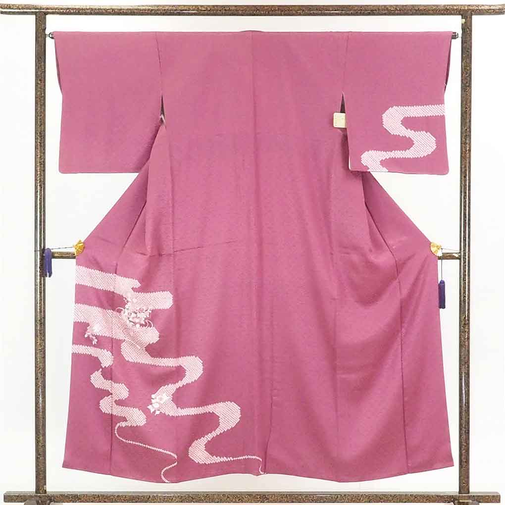 【中古】訪問着 リサイクル着物 身丈154cm 裄65cm 前幅23.5cm 後幅30cm 袖丈49cm 正絹（シルク） レディース 袷仕立 秋冬春用 紫地 裄Mサイズ 美品 リユース