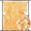 【中古】小紋 リサイクル着物 身丈159cm 裄64cm 前幅22.5cm 後幅28cm 袖丈58cm 正絹(シルク) レディース 袷仕立 秋冬春用 オレンジ地...