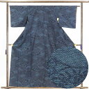 【中古】紬 リサイクル着物 身丈160cm 裄64cm 前幅24.5cm 後幅29cm 袖丈45cm 正絹(シルク) レディース 袷仕立 秋冬春用 紺地 裄Mサ...