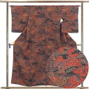 【中古】小紋 リサイクル着物 身丈156cm 裄64cm 前幅22.5cm 後幅30cm 袖丈53cm 正絹(シルク) レディース 袷仕立 秋冬春用 茶色 裄M...