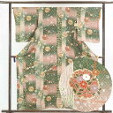 【中古】小紋 リサイクル着物 身丈159cm 裄65cm 前幅22cm 後幅27cm 袖丈55cm 正絹(シルク) レディース 袷仕立 雪輪 秋冬春用 緑地 裄...