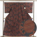 【中古】紬 リサイクル着物 身丈159cm 裄66cm 前幅24.5cm 後幅30cm 袖丈52.5cm 正絹(シルク) レディース 袷仕立 秋冬春用 黒地 裄...