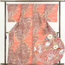 【中古】小紋 リサイクル着物 身丈161cm 裄65cm 前幅23cm 後幅28cm 袖丈48cm 正絹(シルク) レディース 袷仕立 秋冬春用 茶色 裄Mサイ...
