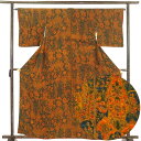 【中古】小紋 リサイクル着物 身丈161cm 裄64cm 前幅22.5cm 後幅29cm 袖丈48cm 正絹(シルク) レディース 袷仕立 秋冬春用 茶色 裄M...