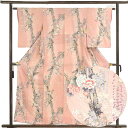 【中古】小紋 リサイクル着物 身丈158cm 裄62cm 前幅24cm 後幅28cm 袖丈54cm 正絹(シルク) レディース 袷仕立 秋冬春用 ピンク地 裄S...