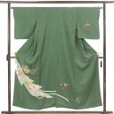 【中古】訪問着 リサイクル着物 身丈155cm 裄丈64cm 前幅25cm 後幅30cm 袖丈49cm 袖幅33cm レディース 袷 扇面 裄Mサイズ 秋冬春用...