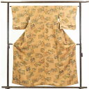 【中古】小紋 リサイクル着物 身丈159cm 裄64cm 前幅22cm 後幅28cm 袖丈48cm 正絹(シルク) レディース 袷仕立 秋冬春用 茶色 裄Mサイ...
