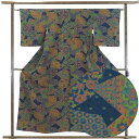 【中古】小紋 リサイクル着物 身丈156cm 裄63cm 前幅22.5cm 後幅29cm 袖丈48cm 正絹(シルク) レディース 袷仕立 秋冬春用 紺地 裄M...