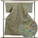 【中古】紬 リサイクル着物 身丈156cm 裄62cm 前幅22.5cm 後幅29cm 袖丈49cm 正絹(シルク) レディース 袷仕立 秋冬春用 緑地 裄Sサ...