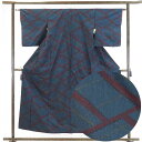 【中古】紬 羽織丈80cm 着物 身丈156cm 裄62cm 前幅22.5cm 後幅29cm 袖丈49cm 正絹(シルク) レディース 袷仕立 秋冬春用 黒地 ...