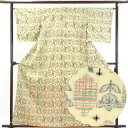 【中古】紬 リサイクル着物 身丈162cm 裄65cm 前幅23cm 後幅30cm 袖丈48cm 正絹(シルク) レディース 袷仕立 秋冬春用 ベージュ地 裄M...