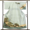 【中古】訪問着 リサイクル着物 身丈156cm 裄63cm 前幅23cm 後幅30cm 袖丈45cm 正絹(シルク) レディース 袷仕立 秋冬春用 緑地 裄Mサ...