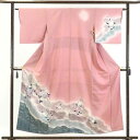 【中古】訪問着 リサイクル着物 身丈155cm 裄62cm 前幅24.5cm 後幅28cm 袖丈44cm 正絹(シルク) レディース 袷仕立 秋冬春用 ピンク地...