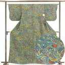 【中古】小紋 リサイクル着物 身丈163cm 裄63cm 前幅24.5cm 後幅28.5cm 袖丈47cm 正絹(シルク) レディース 袷仕立 秋冬春用 緑地 ...