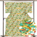 【中古】小紋 リサイクル着物 身丈162cm 裄63cm 前幅23cm 後幅29.5cm 袖丈51cm 正絹(シルク) レディース 袷仕立 秋冬春用 緑地 裄M...