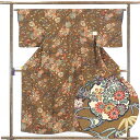【中古】小紋 リサイクル着物 身丈154cm 裄63cm 前幅25cm 後幅30cm 袖丈48cm 正絹(シルク) レディース 袷仕立 秋冬春用 茶色 裄Mサイ...