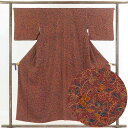 【中古】小紋 リサイクル着物 身丈154cm 裄66cm 前幅24cm 後幅30cm 袖丈45cm 正絹(シルク) レディース 袷仕立 秋冬春用 茶色 裄Mサイ...