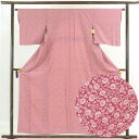 【中古】小紋 リサイクル着物 身丈157cm 裄63cm 前幅23cm 後幅28cm 袖丈46cm 正絹(シルク) レディース 袷仕立 秋冬春用 ピンク地 裄M...