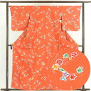 【中古】小紋 リサイクル着物 身丈161cm 裄65cm 前幅23cm 後幅28cm 袖丈49cm 正絹(シルク) レディース 袷仕立 秋冬春用 オレンジ地 裄...