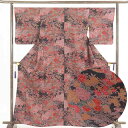【中古】小紋 リサイクル着物 身丈162cm 裄66cm 前幅24.5cm 後幅30cm 袖丈51cm 正絹(シルク) レディース 袷仕立 秋冬春用 黒地 裄M...