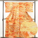 【中古】小紋 リサイクル着物 身丈160cm 裄62cm 前幅23.5cm 後幅28cm 袖丈46cm 正絹(シルク) レディース 袷仕立 秋冬春用 オレンジ地...