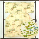 【中古】小紋 リサイクル着物 身丈155cm 裄63cm 前幅25cm 後幅29.5cm 袖丈48cm 正絹(シルク) レディース 袷仕立 秋冬春用 黄色地 裄...