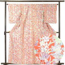 【中古】小紋 リサイクル着物 身丈162cm 裄64cm 前幅23cm 後幅29cm 袖丈53cm 正絹(シルク) レディース 袷仕立 秋冬春用 ピンク地 裄M...