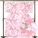 【中古】小紋 リサイクル着物 身丈163cm 裄64cm 前幅22cm 後幅28cm 袖丈49cm 正絹(シルク) レディース 袷仕立 秋冬春用 ピンク地 裄M...