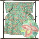 【中古】ウール着物 身丈148cm 裄63cm 前幅24cm 後幅29.5cm 袖丈49cm 袖幅32cm レディース 単衣 花柄 裄Mサイズ 秋冬春用 ウール...