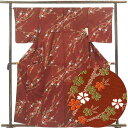 【中古】小紋 リサイクル着物 身丈163cm 裄66cm 前幅23cm 後幅30.5cm 袖丈49cm 袖幅32cm レディース 袷 花柄 裄長 裄M-Lサイズ...