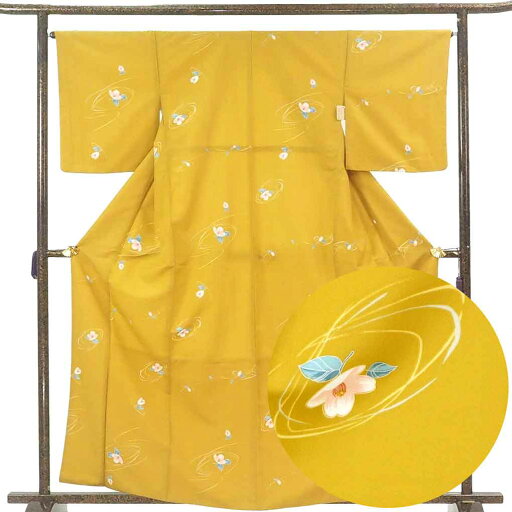 【中古】小紋 リサイクル着物 身丈162cm 裄66cm 前幅23cm 後幅30cm 袖丈49cm 袖幅34cm レディース 袷 花柄 裄長 裄M-Lサイズ 秋冬春用 ポリエステル イエロー 美品 リメイク リユース 【中古】小紋 リサイクル着物 身丈162cm 裄66cm 前幅23cm 後幅30cm 袖丈49cm 袖幅34cm レディース 袷 花柄 裄長 裄M-Lサイズ 秋冬春用 ポリエステル イエロー 美品 リメイク リユース