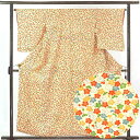 【中古】小紋 リサイクル着物 身丈156cm 裄65cm 前幅24cm 後幅29cm 袖丈53cm 正絹(シルク) レディース 袷仕立 梅 秋冬春用 オレンジ地...