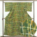 【中古】小紋 リサイクル着物 身丈158cm 裄63cm 前幅25cm 後幅30.5cm 袖丈45cm 正絹(シルク) レディース 袷仕立 格子 秋冬春用 緑地...