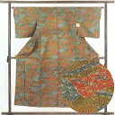 【中古】小紋 リサイクル着物 身丈151cm 裄64cm 前幅23cm 後幅29cm 袖丈48cm 正絹(シルク) レディース 袷仕立 秋冬春用 茶色 裄Mサイ...