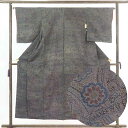 【中古】小紋 リサイクル着物 身丈154cm 裄65cm 前幅23cm 後幅29cm 袖丈49cm 正絹(シルク) レディース 袷仕立 秋冬春用 黒地 裄Mサイ...