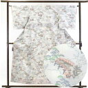【中古】紬 リサイクル着物 身丈156cm 裄63cm 前幅24cm 後幅28cm 袖丈49cm 正絹(シルク) レディース 袷仕立 秋冬春用 グレー地 裄Mサ...