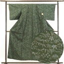 【中古】紬 リサイクル着物 身丈156cm 裄63cm 前幅24cm 後幅29cm 袖丈47cm 正絹(シルク) レディース 袷仕立 秋冬春用 緑地 裄Mサイズ...