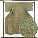 【中古】小紋 リサイクル着物 身丈149cm 裄63cm 前幅24cm 後幅29cm 袖丈44cm 正絹(シルク) レディース 袷仕立 秋冬春用 緑地 裄Mサイ...