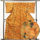 【中古】小紋 リサイクル着物 身丈162cm 裄65cm 前幅24cm 後幅29cm 袖丈49cm 正絹(シルク) レディース 袷仕立 秋冬春用 茶色 裄Mサイ...