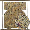 【中古】小紋 リサイクル着物 身丈156cm 裄64cm 前幅24cm 後幅29cm 袖丈48cm 正絹(シルク) レディース 袷仕立 秋冬春用 茶色 裄Mサイ...