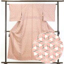 【中古】小紋 リサイクル着物 身丈155cm 裄62cm 前幅23.5cm 後幅28cm 袖丈49cm 正絹(シルク) レディース 袷仕立 秋冬春用 ピンク地 ...