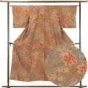 【中古】小紋 リサイクル着物 身丈152cm 裄63cm 前幅24cm 後幅28cm 袖丈46cm 正絹(シルク) レディース 袷仕立 秋冬春用 茶色 裄Mサイ...