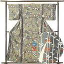 【中古】小紋 リサイクル着物 身丈159cm 裄65cm 前幅26cm 後幅29cm 袖丈45cm 正絹(シルク) レディース 袷仕立 縞 秋冬春用 黒地 裄M...