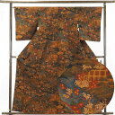 【中古】小紋 リサイクル着物 身丈162cm 裄65cm 前幅22cm 後幅29cm 袖丈53cm 正絹(シルク) レディース 袷仕立 秋冬春用 茶色 裄Mサイ...