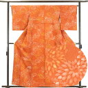 【中古】小紋 リサイクル着物 身丈162cm 裄64cm 前幅23cm 後幅28.5cm 袖丈50cm 正絹(シルク) レディース 袷仕立 菊 秋冬春用 オレン...